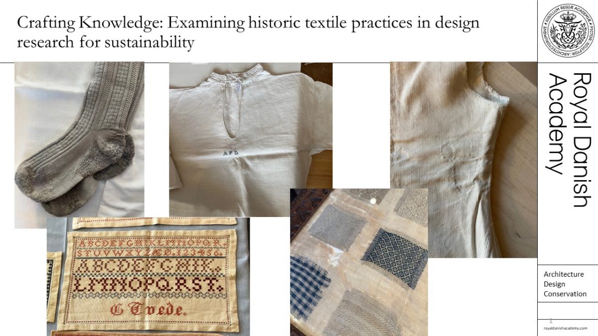 Pictures of old clothes and textiles in presentation modus.