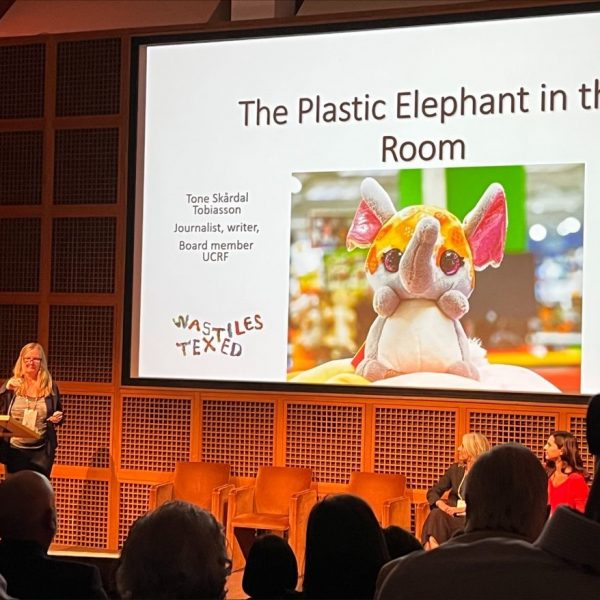 Presenting the Plastic Elephant report on stage in Biella.